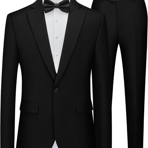 Luxurious Men's Black Slim Fit Suit - Ideal for Weddings Proms & Graduations